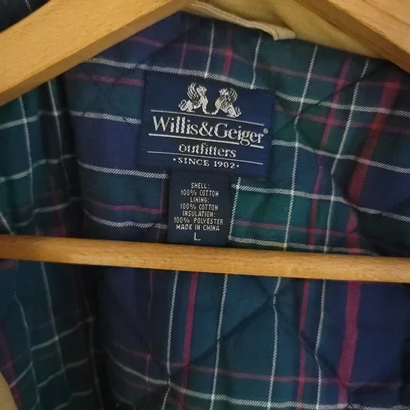 Vtg Willis Geiger Field Jacket Parka Men's L Tan Multicolor Plaid Lining Grunge
